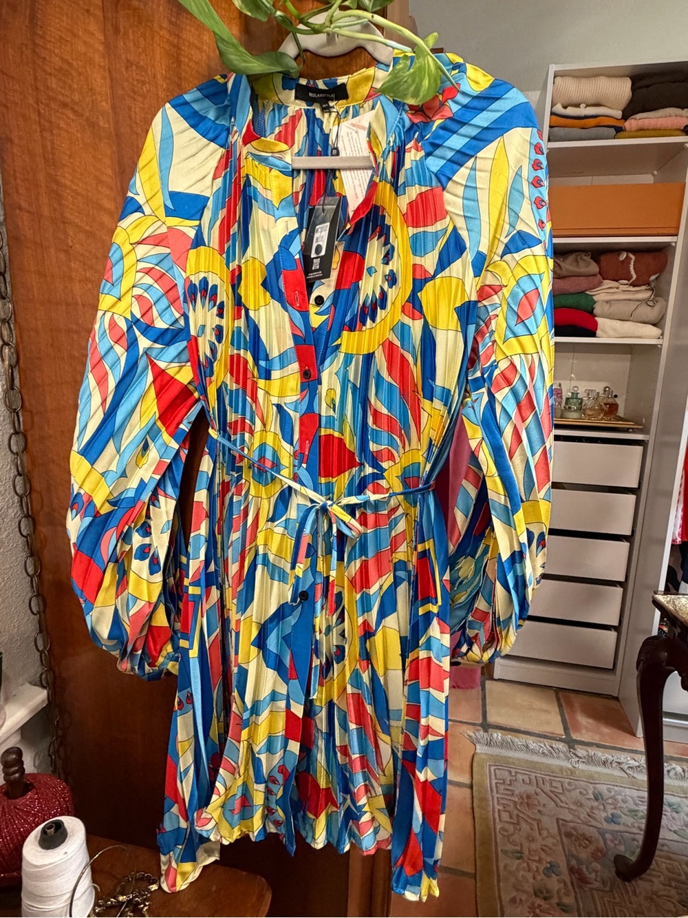 Beulah Style Royal Tides Dress – Colorful Pleated Long Sleeve Dress – NWT